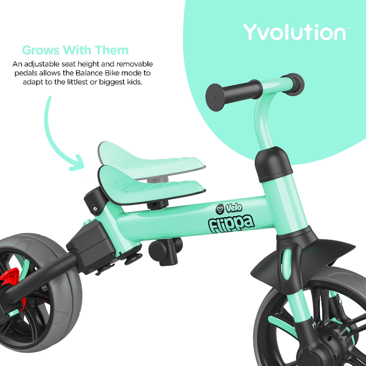 Yvolution Velo Flippa 4 in 1 Toddler Tricycle to Balance Bike Green Adjustable Seat Kids Ages 2 to 5 Years