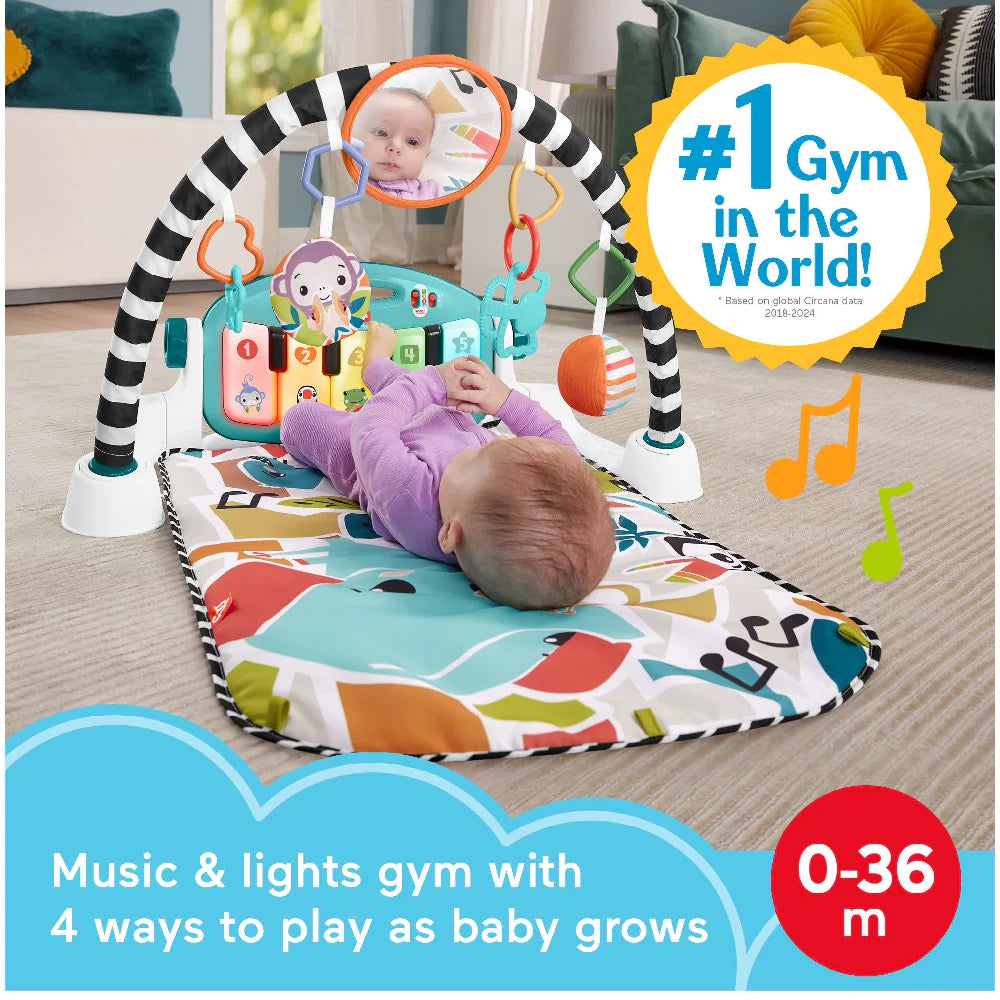 Fisher-Price Glow and Grow Kick & Play Piano Gym Blue High Contrast Arch Smart Stages Learning