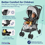Kolcraft Cloud Sport Lightweight Stroller Gray Black Travel Friendly Compact Fold 5-Point Harness