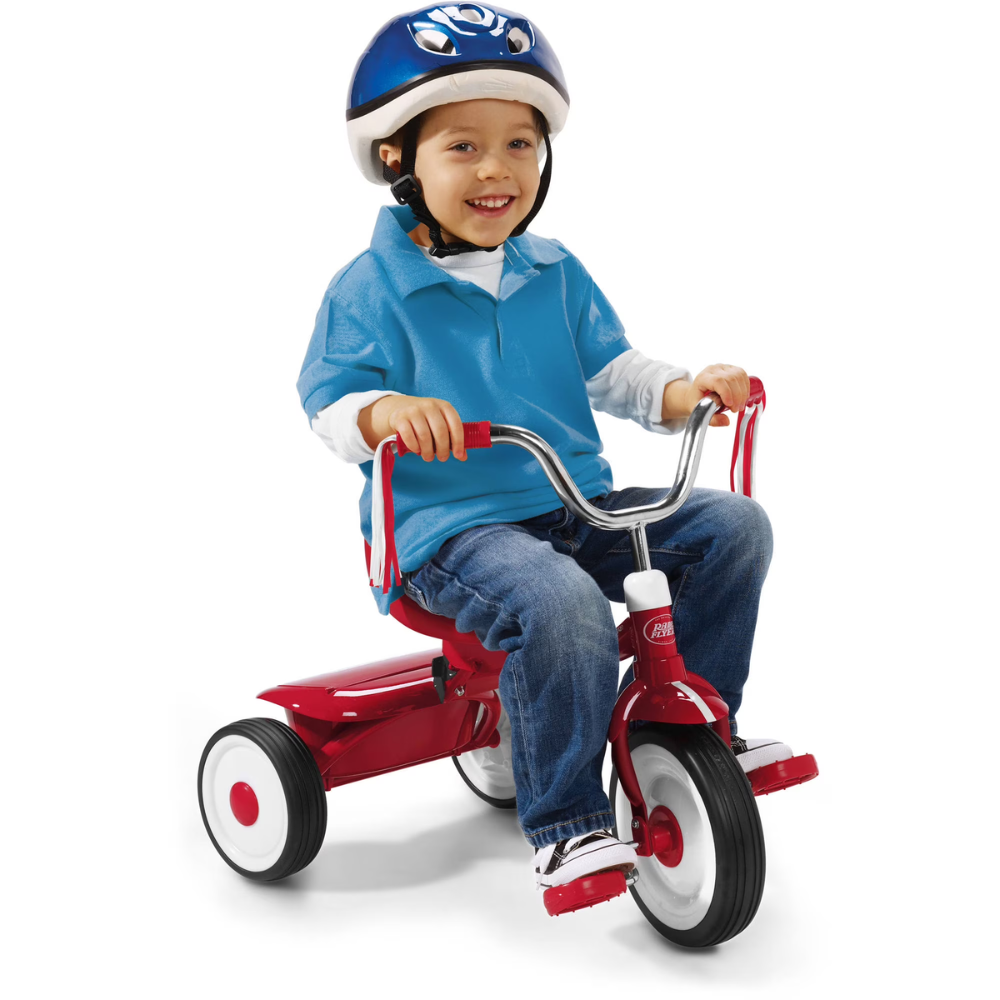 Radio Flyer Ready to Ride Folding Trike Toddler Tricycle Red Adjustable Seat Streamers Ages 18 Months to 3 Years