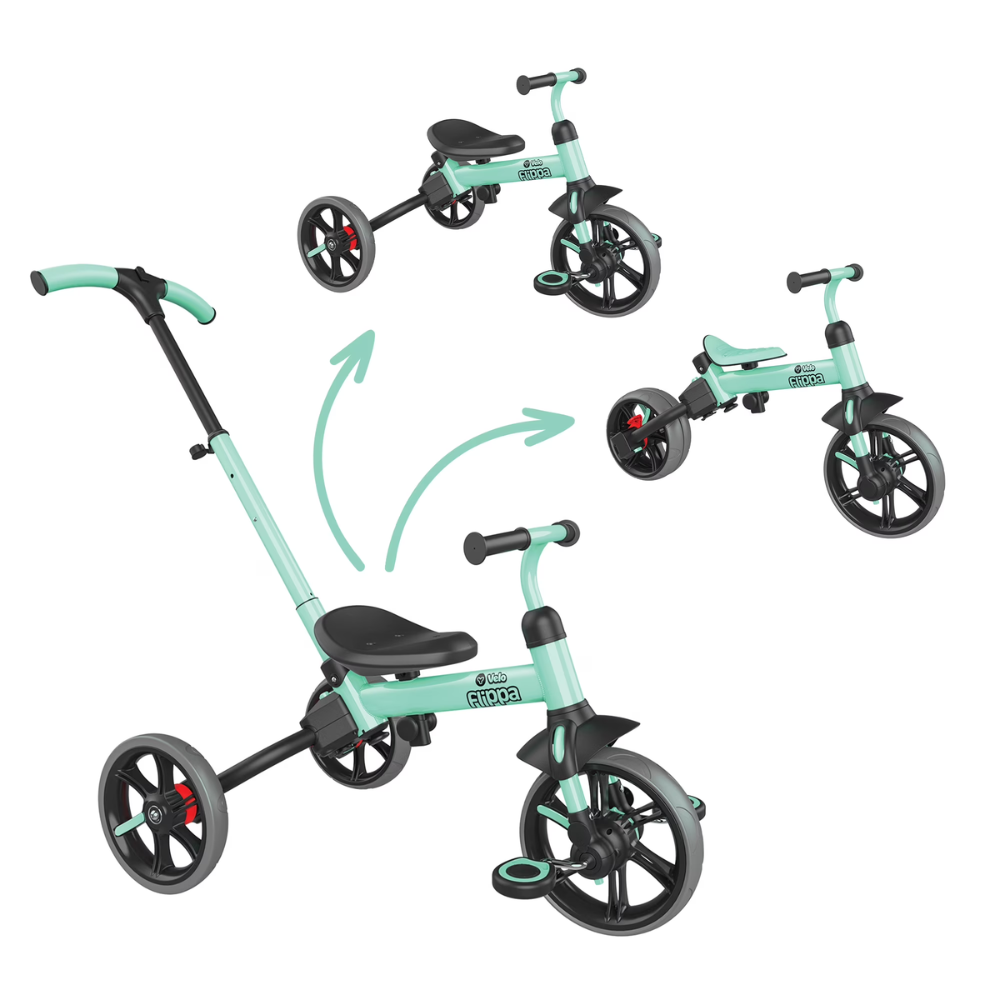 Yvolution Velo Flippa 4 in 1 Toddler Tricycle to Balance Bike Green Adjustable Seat Kids Ages 2 to 5 Years